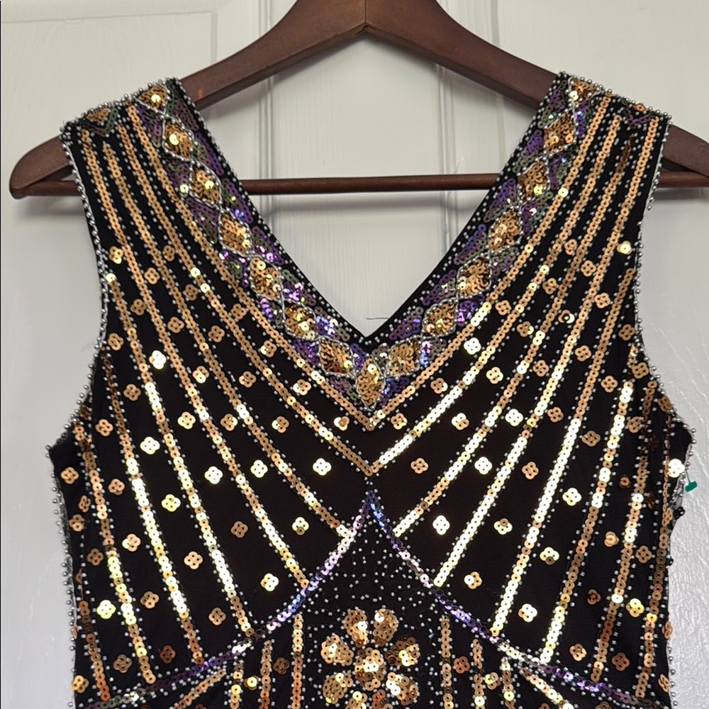 Black and Gold Sequin Embellished Mini Dress